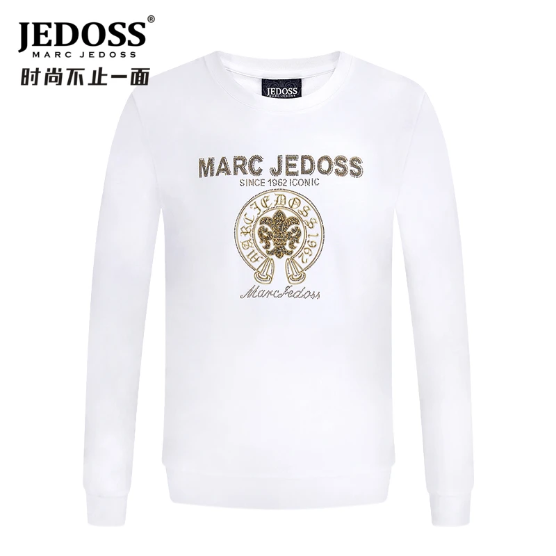 JEDOSS/爵迪斯男装秋冬专柜款logo立体胶印彩钻圆领套头卫衣修身