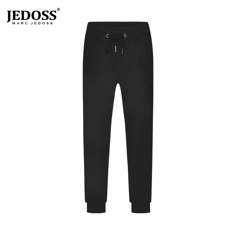 JEDOSS/爵迪斯裤子男款夏季新款黑色刺绣九分针织休闲裤JF325