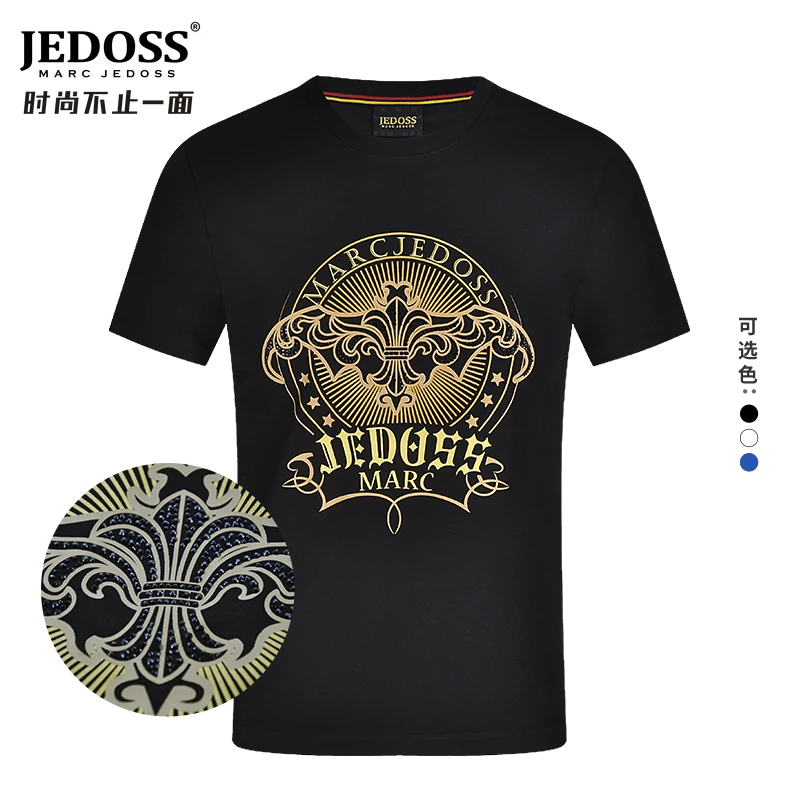 JEDOSS/爵迪斯男款初春新款LOGO烫金烫钻修身短袖T恤潮半袖
