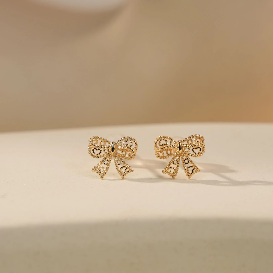 爱心蝴蝶耳钉18k金耳饰-FF005|BKJ4