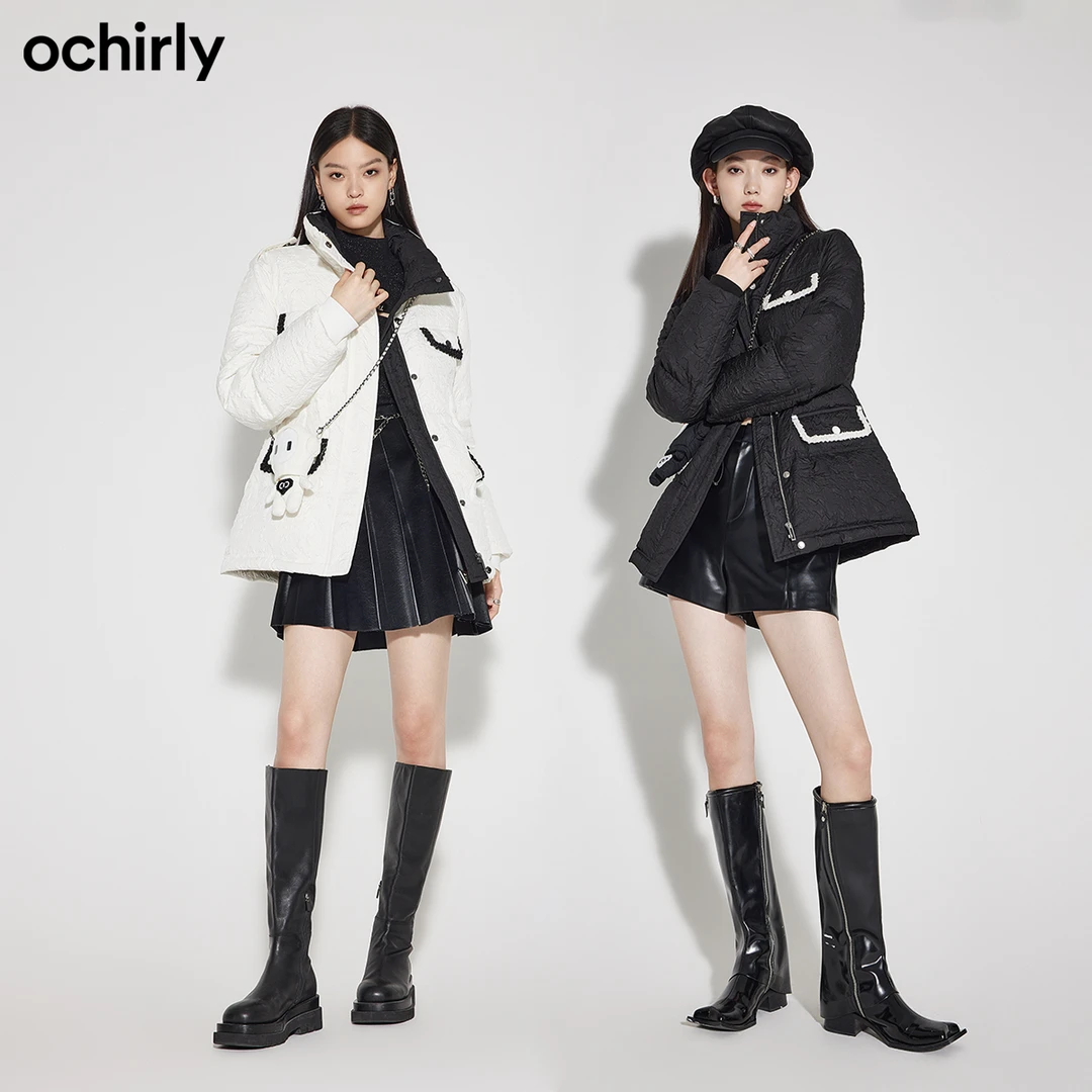 ochirly欧时力24K年压花泡泡中长款轻羽绒服工装热力感外套