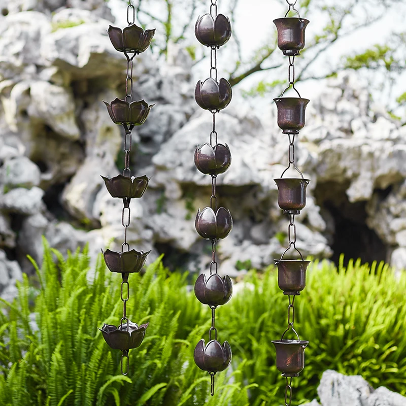 仿铜睡莲雨链别墅民宿屋檐天沟导水链寺庙花园雨水槽排水管雨水链