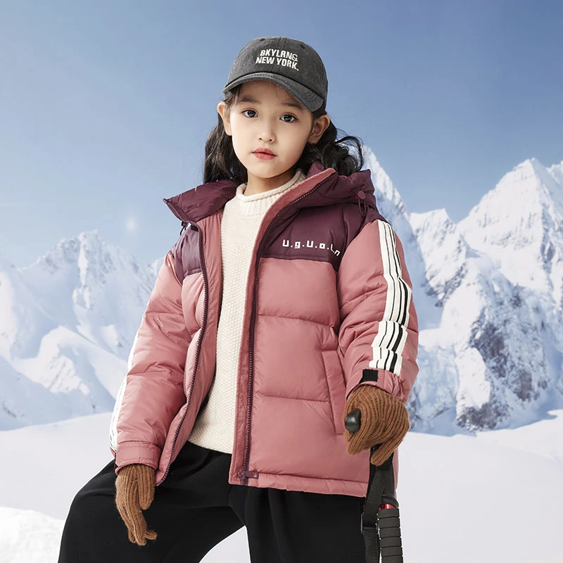 2023年新款短款儿童羽绒服冬季保暖中大童连帽羽绒服秋冬加厚亲子