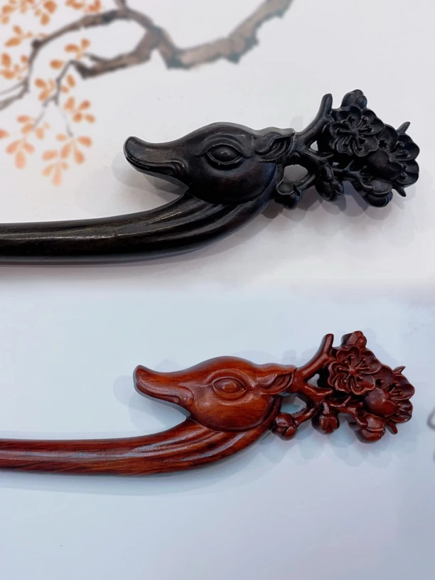 一鹿平安发簪发饰鹿头双面立体雕刻精雕工艺品