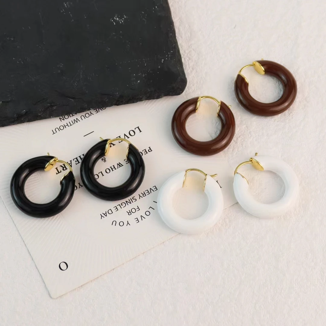 铜合金珐琅耳饰 欧美风经典耳圈美拉德ins风轻奢小众独特气质耳扣