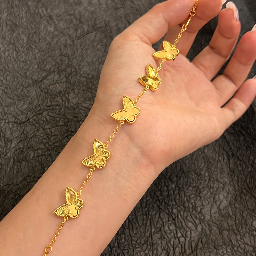 铜合金手链 新中式国潮风古法镭射五花蝴蝶手链百搭时尚