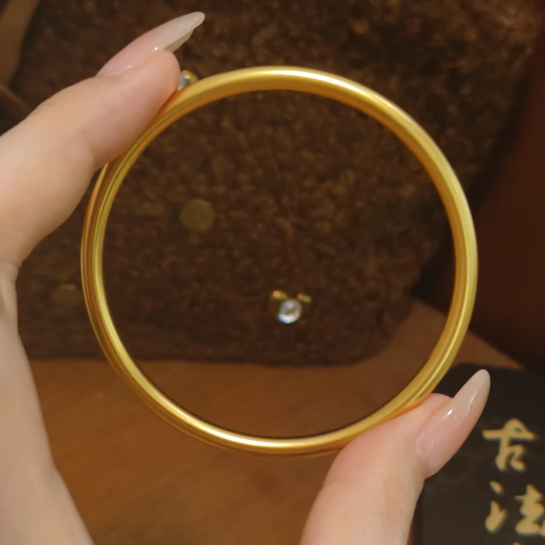 铜合金手镯 新中式国潮风复古鎏金錾刻素圈手镯百搭精致气质