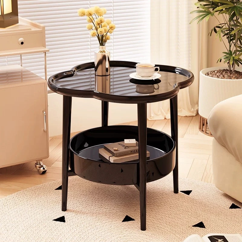 置物架沙发茶几客厅简约圆桌双层北欧塑料边几白色轻奢家用创意