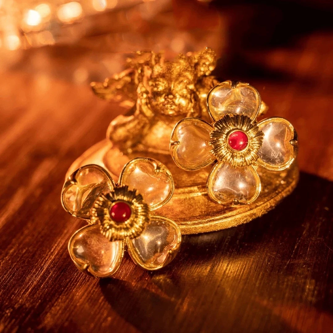 铜合金耳饰 【冰透花落】法式复古重工气质时尚百搭-532