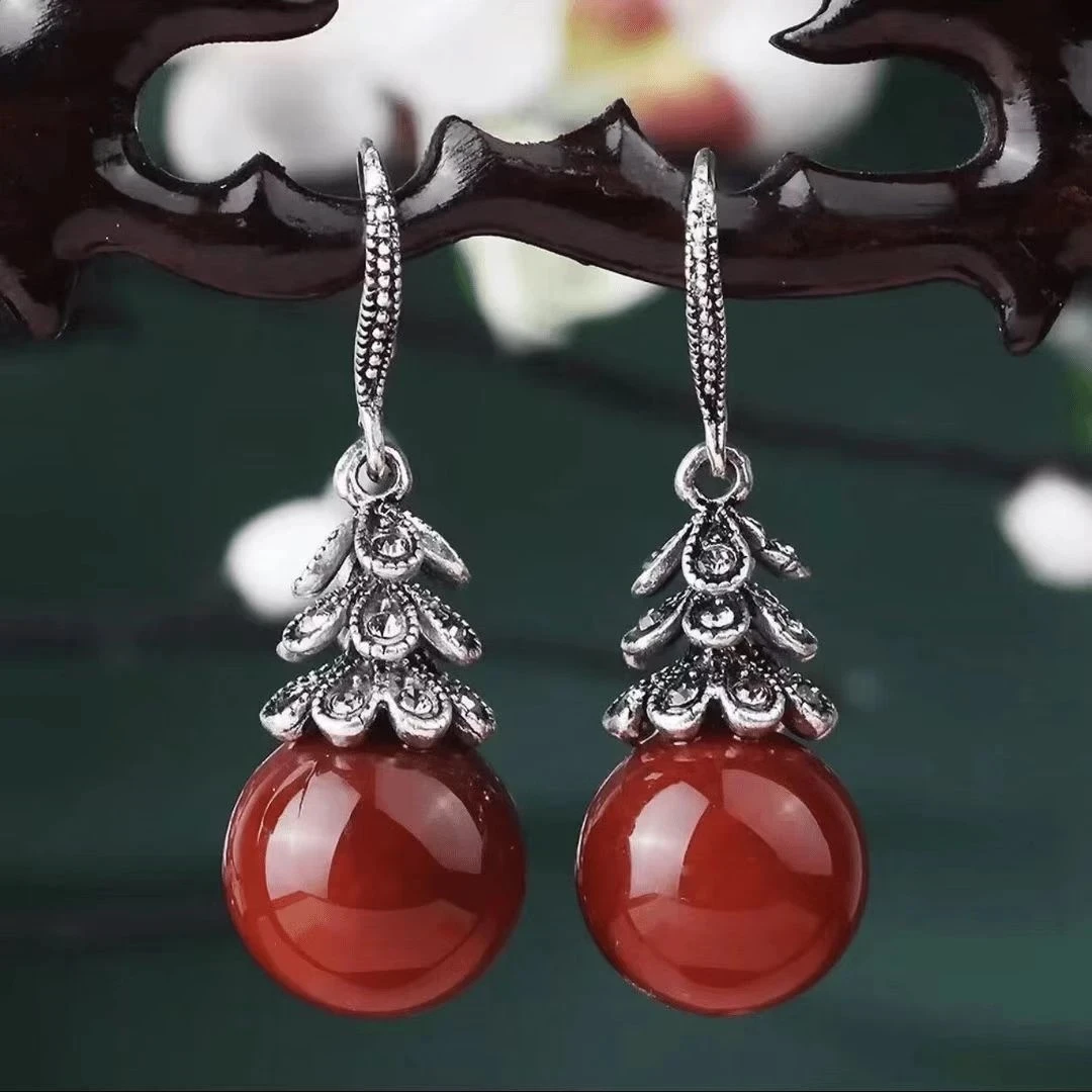 铜合金耳饰 复古气质时尚优雅大气红色耳勾耳环-826