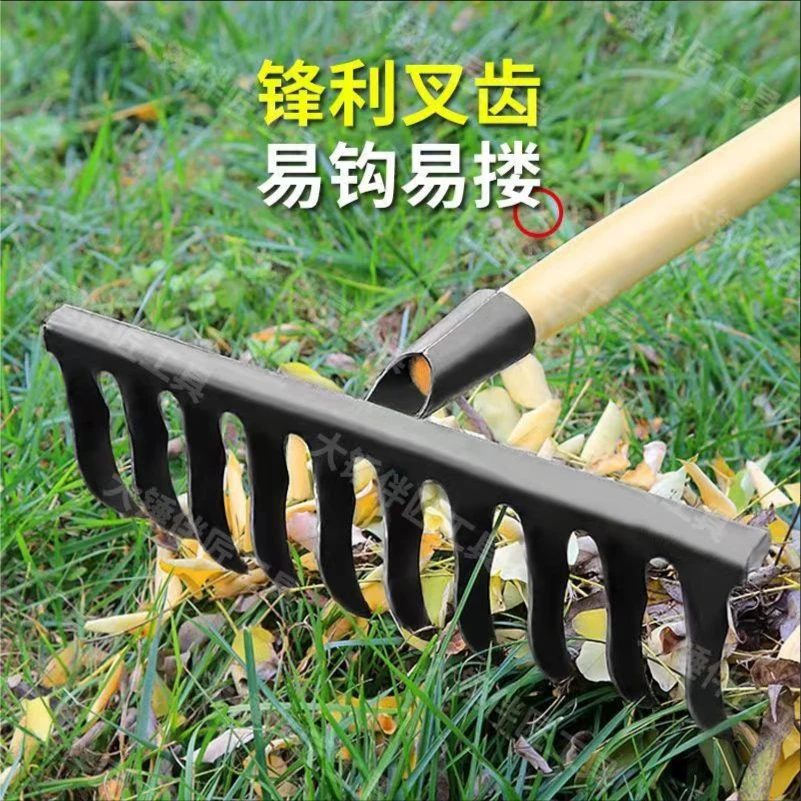 老式螺旋钉耙锰钢焊接农用多功能带木柄园艺钉耙淬火锻造手工锻打