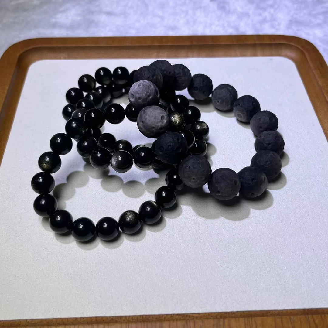 陨石坑黑曜石单圈手串-多样发