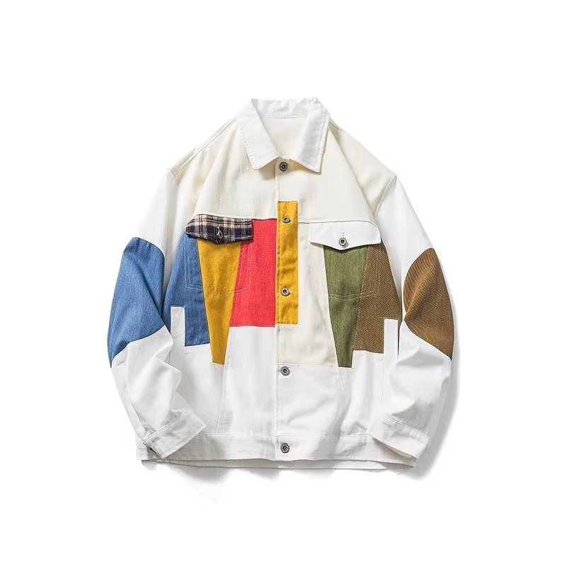 美式高街休闲外套男秋冬款百搭潮流白撞色街头原宿风韩版工装夹克