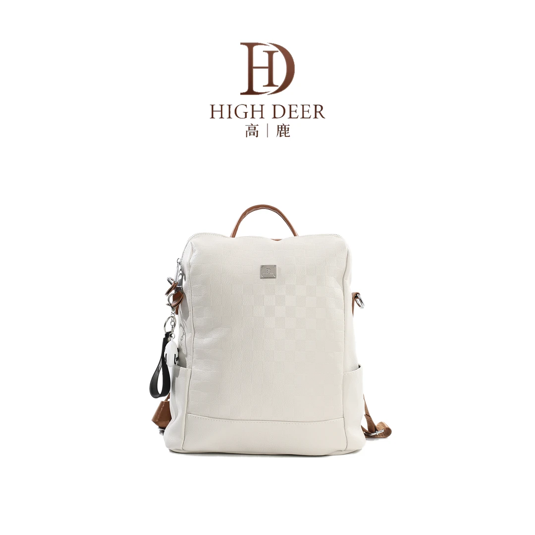 HIGH DEER/高鹿牛皮双肩包女士时尚背包潮流轻便百搭双肩包HD0203