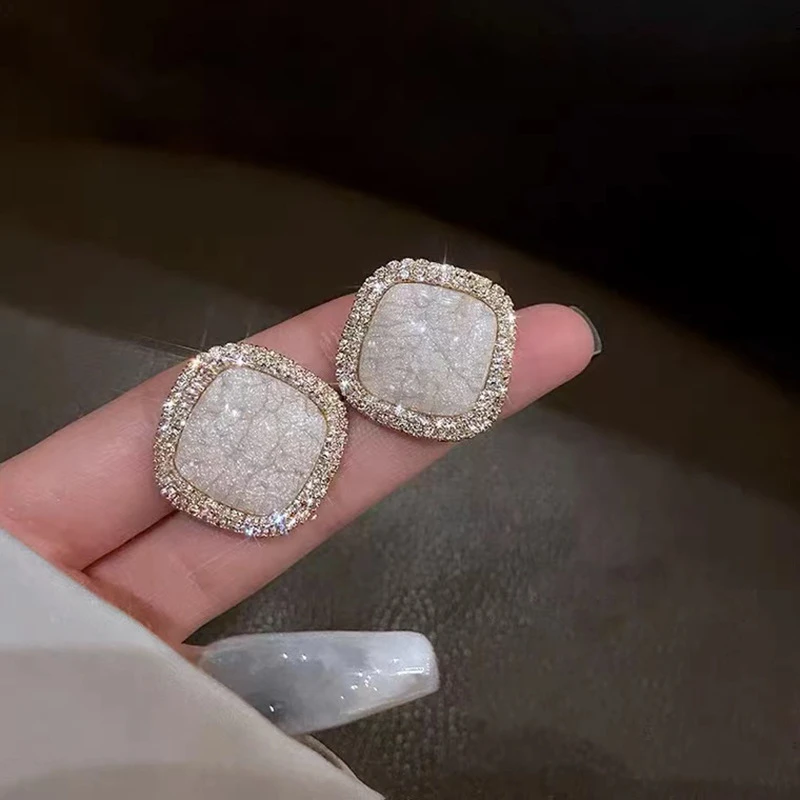 2023新款冰裂纹几何耳钉法式有野高档耳环气质女名媛耳饰