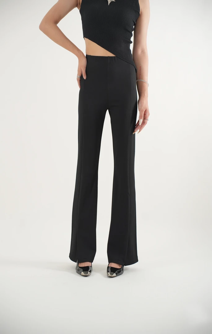 【雪羽飘】新款春夏微喇阔腿裤显瘦高腰开叉显高6601