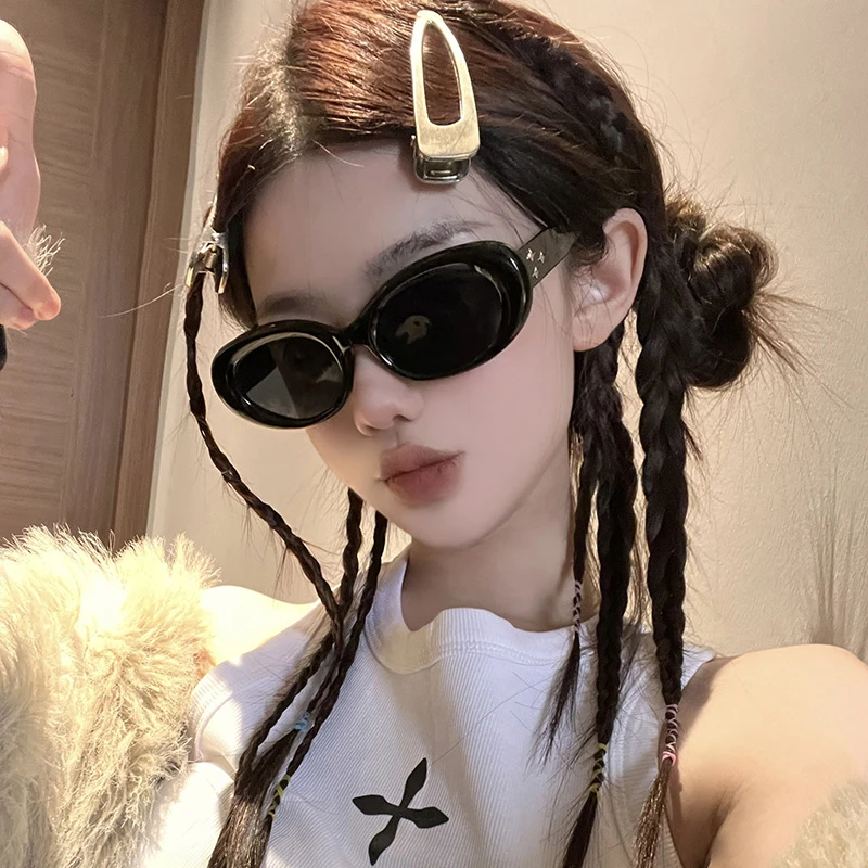 复古椭圆形墨镜女欧美网红款时尚防紫外线强光太阳眼镜大脸显瘦潮