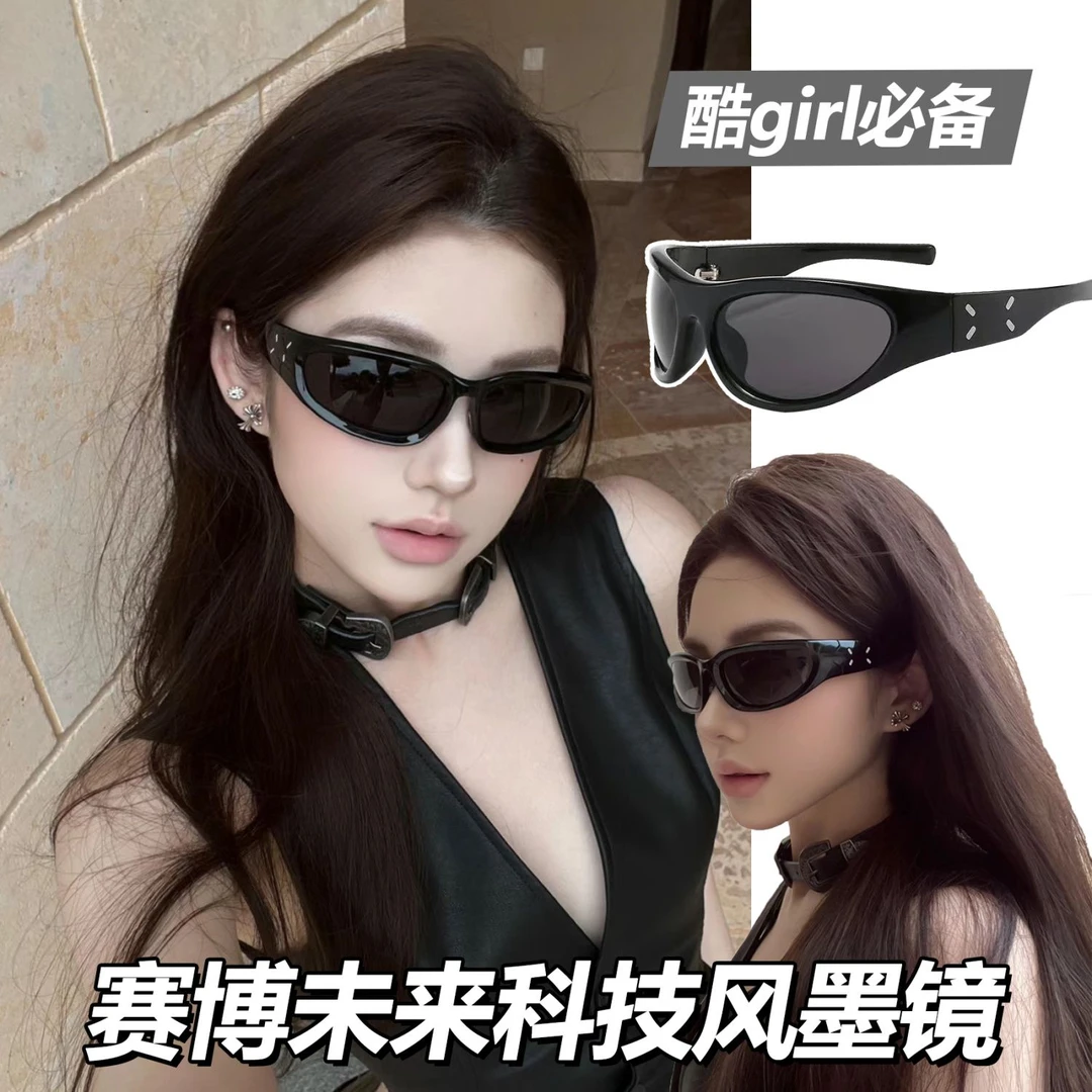 新款头箍发箍墨镜复古赛博朋克风猫眼高级感太阳镜户外运动墨镜女