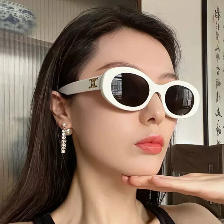 复古猫眼白色墨镜女款高级感2023新款大脸太阳眼镜防紫外线百搭潮
