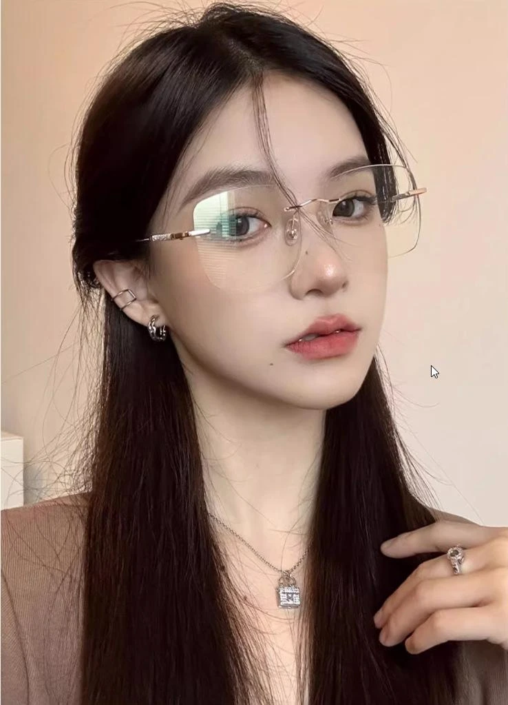 感光变色纯欲满天星无框防蓝光近视眼镜女有度数素颜大框显瘦眼镜