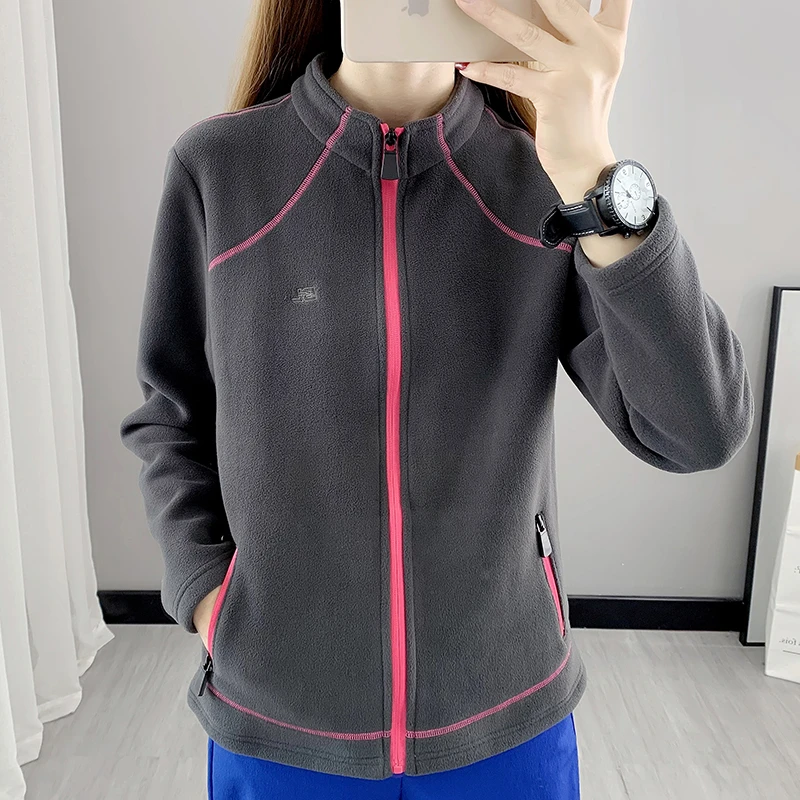 抓绒衣女摇粒绒抗静电秋冬户外保暖防风立领外套运动开衫加绒内胆