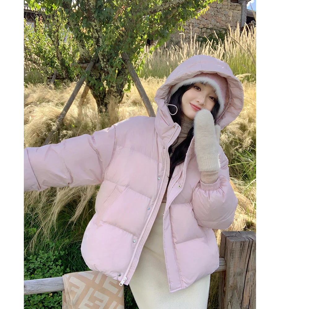 【现货】连帽短款高级感羽绒服冬季女款2024新款小个子鸭绒外套潮