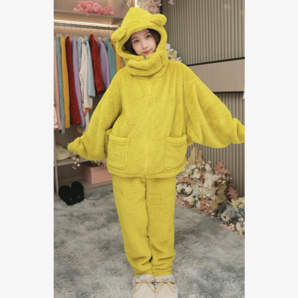 毛绒家居服冬款火山绒加厚保暖家居服套装甜美可爱家居服时尚H368