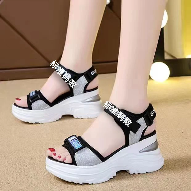 运动凉鞋女2024夏季新款百搭网红松糕厚底坡跟平底学生软底沙滩鞋