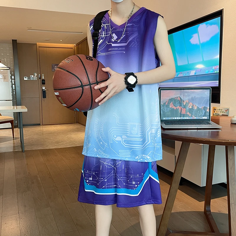 夏季冰丝速干t恤男孩13-15岁初高中学生背心球衣套装14大童篮球服