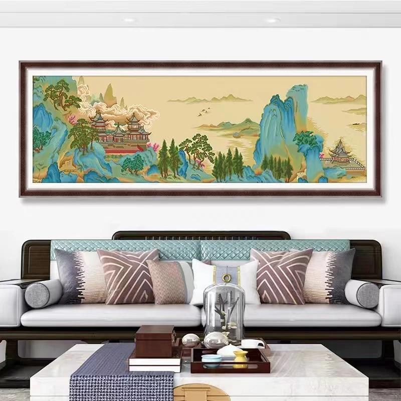 苓岩绮阁十字绣2023新款线绣高端大气客厅名画风景古娟收藏大幅