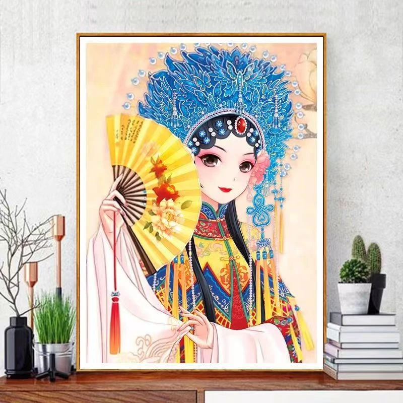 （大格）折扇花旦十字绣客厅中国京剧2022人物刺绣玄关手工自己绣