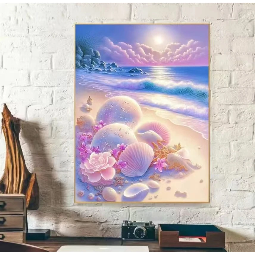 十字绣紫色贝壳浪漫沙滩2023新款线绣客厅卧室简约现代小件自己绣