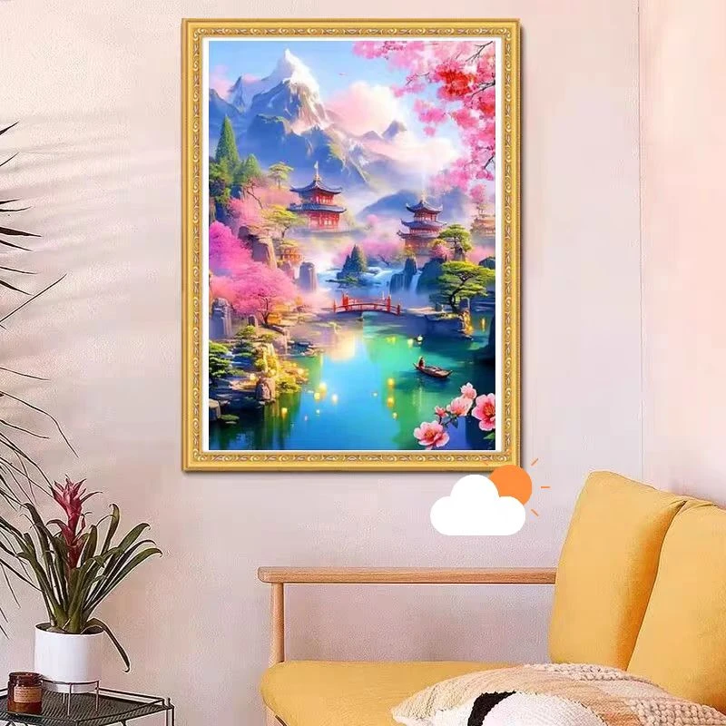 新山水桃花源十字绣2024新款客厅玄关