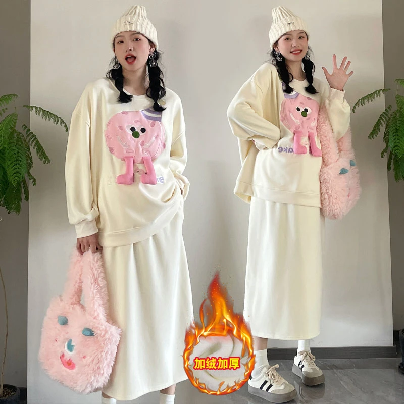 孕妇装秋冬款2023新款时尚款套装加绒加厚休闲卫衣半身裙两件套装