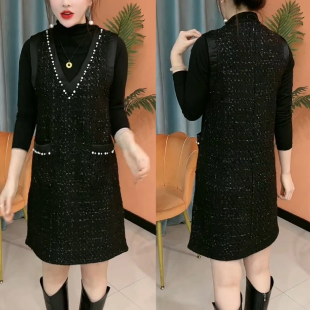 时尚坎袖连衣裙女搭配气质半高领打底衫女88888