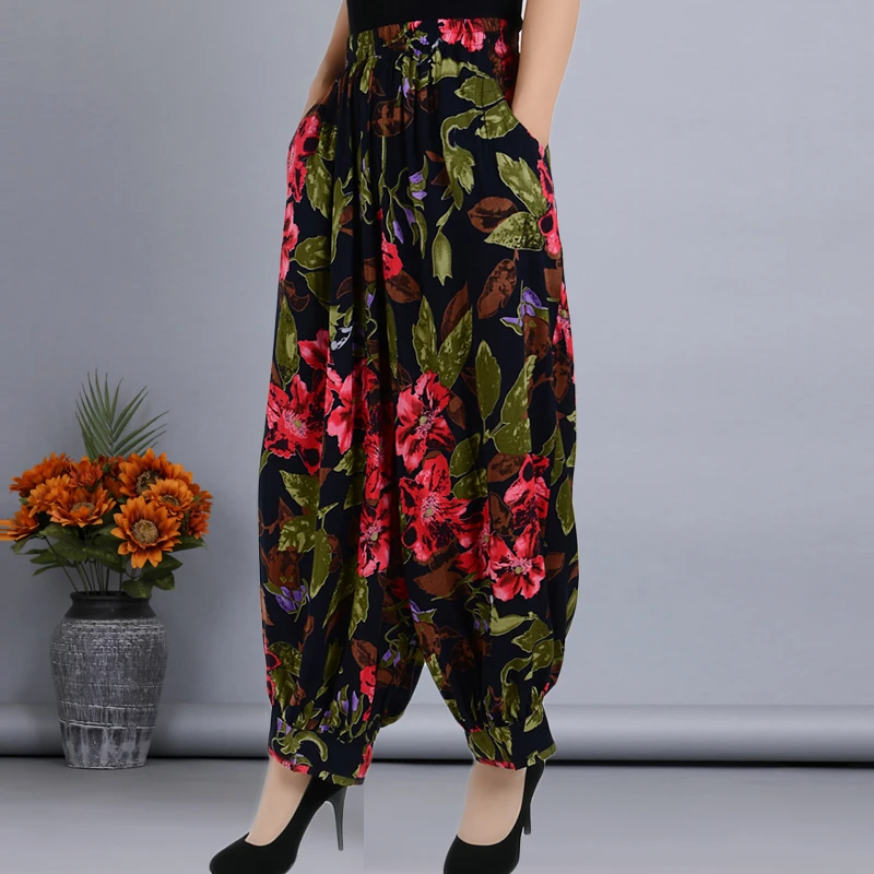 2025新款春夏装女式休闲高腰波西米亚风沙滩裤子加大宽松长裤花裤