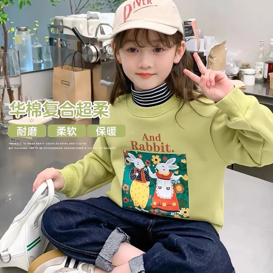 女童卫衣秋冬款加绒加厚韩版休闲时尚高领假两件衣服儿童洋气上衣