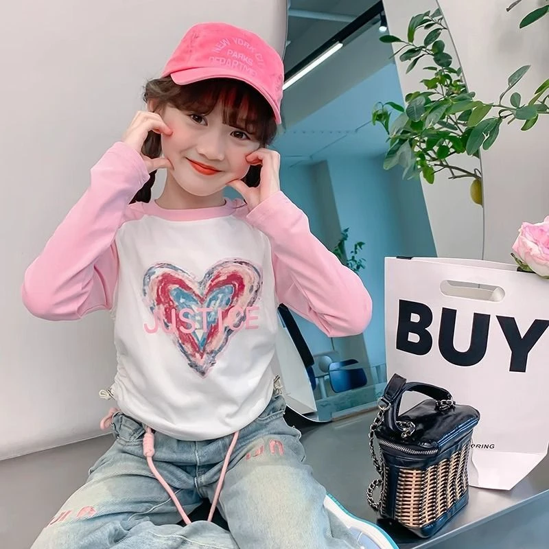 女童t恤春秋款2024新款洋气女大童秋装打底衫秋季长袖女孩上衣潮T