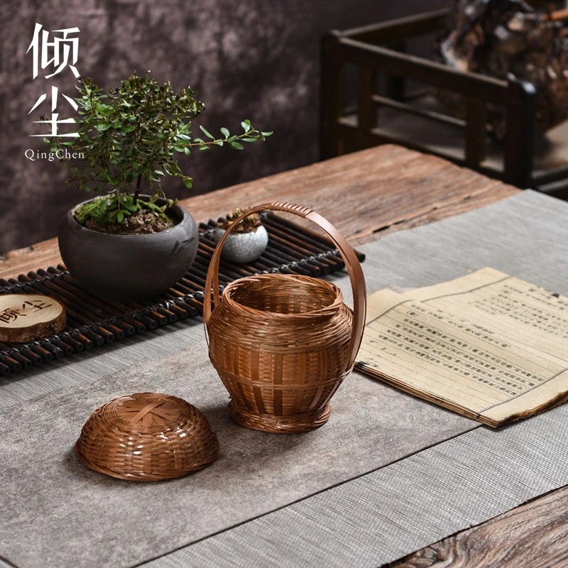 迷你小提篮大漆竹编香炉 茶点盘点心篮 装饰摆件 虫笼子 小