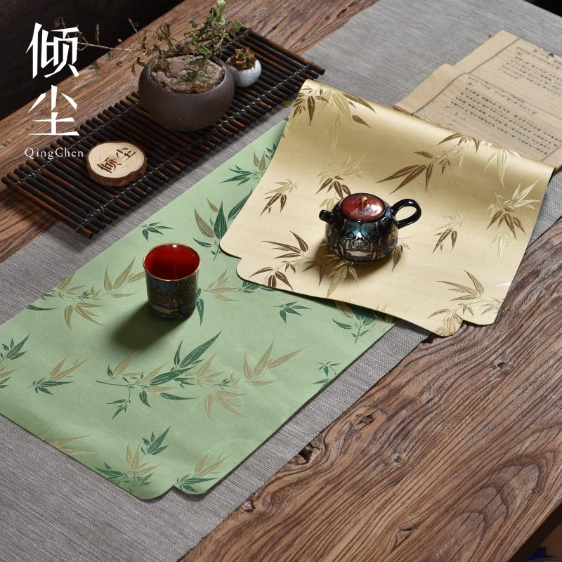 静定 黄绿幽篁织锦茶席 双面布艺桌旗 黄色竹叶绿竹林餐垫禅意防