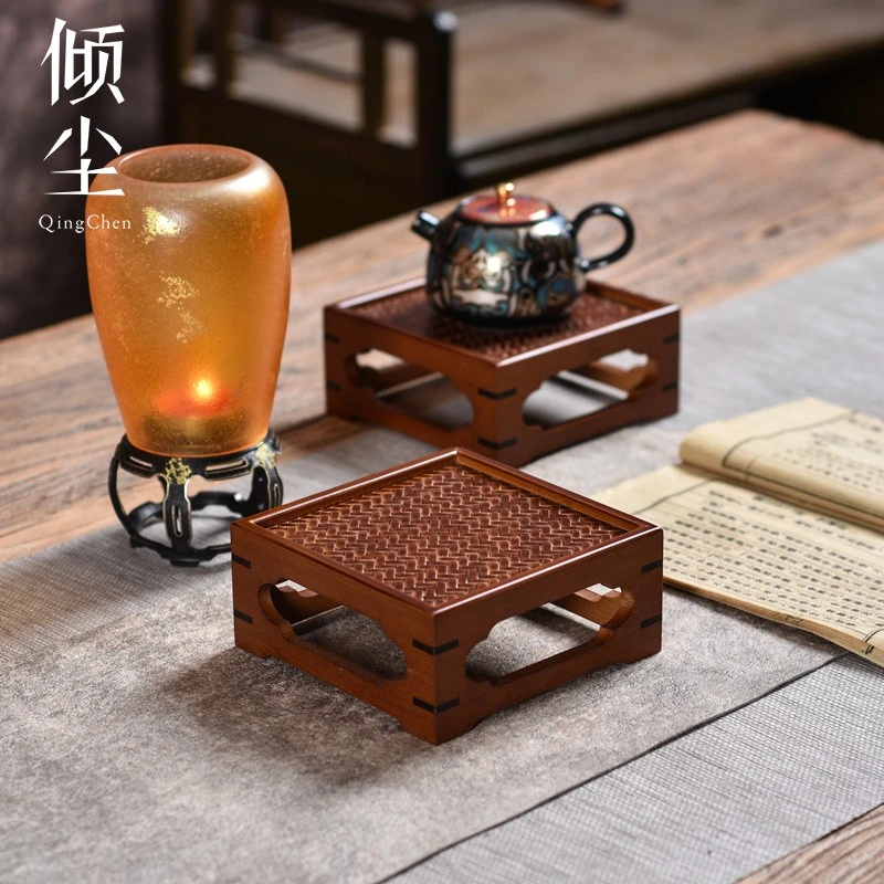 楠竹小摆件 楠竹壶承 竹编席面小案几 迷你花几 香炉底座 小茶台