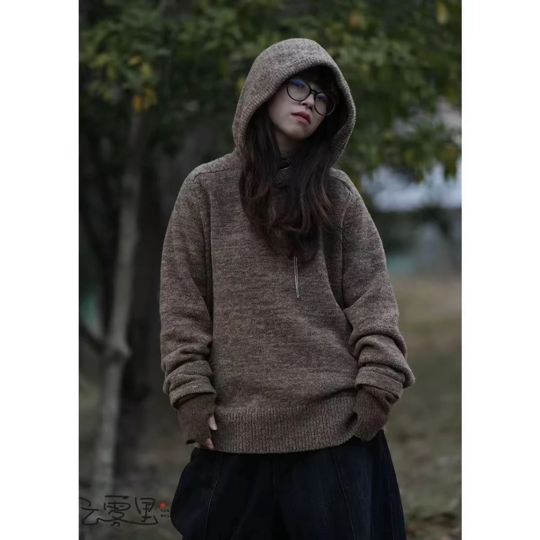 云雾里1270#原创设计复古文艺休闲保暖连帽针织卫衣