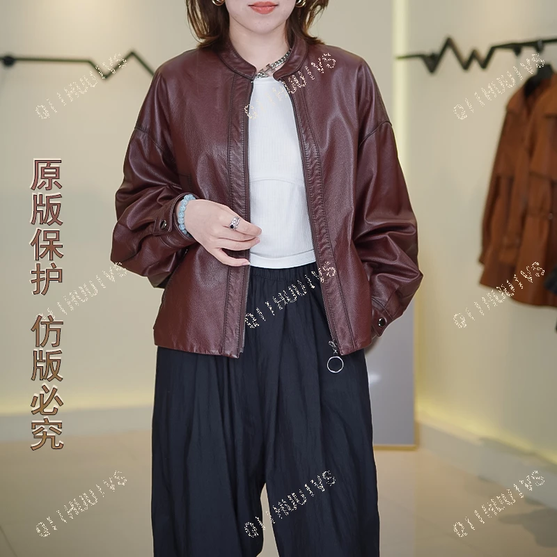 七绘【牛皮夹克】头层真皮时尚休闲皮外套立领简约百搭复古做旧皮衣