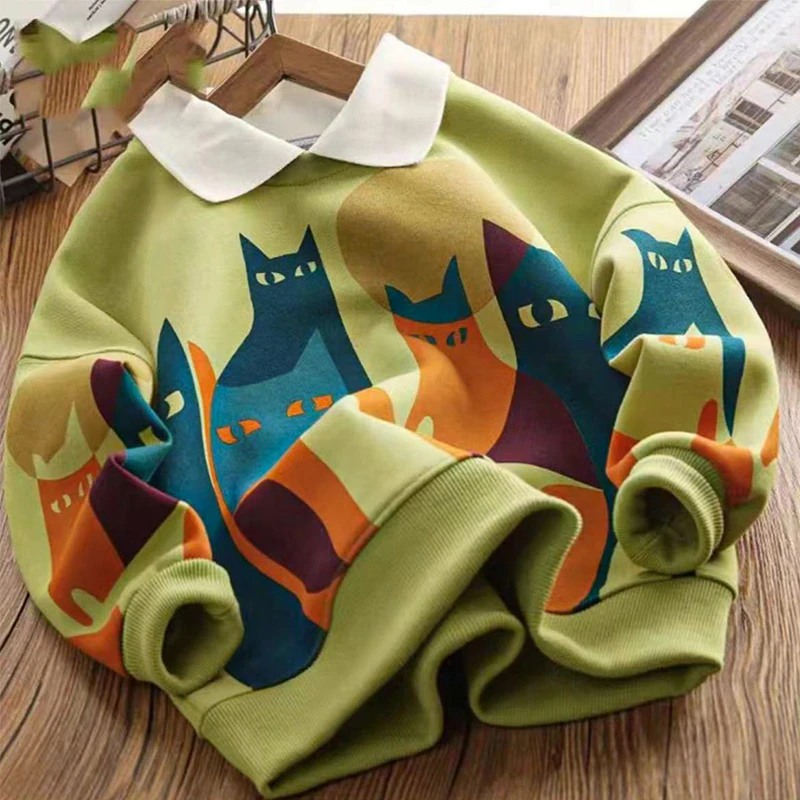 儿童韩版翻领卫衣春秋新款中大童卡通休闲卫衣POLO上衣潮童装长袖