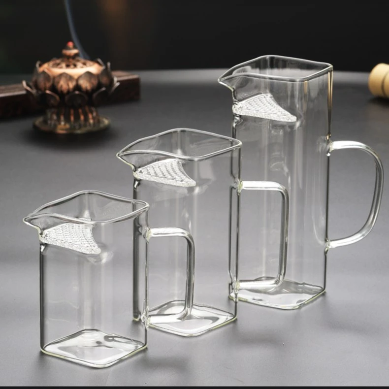 十载爱棠玻璃公道杯绿茶泡茶杯耐热方形月牙过滤茶漏一体分茶器