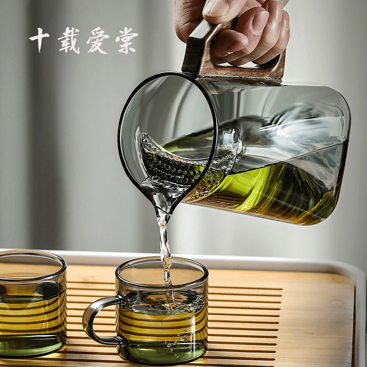 十载爱棠观山月牙杯玻璃杯耐热玻璃泡茶过滤一体式泡茶器带盖茶杯