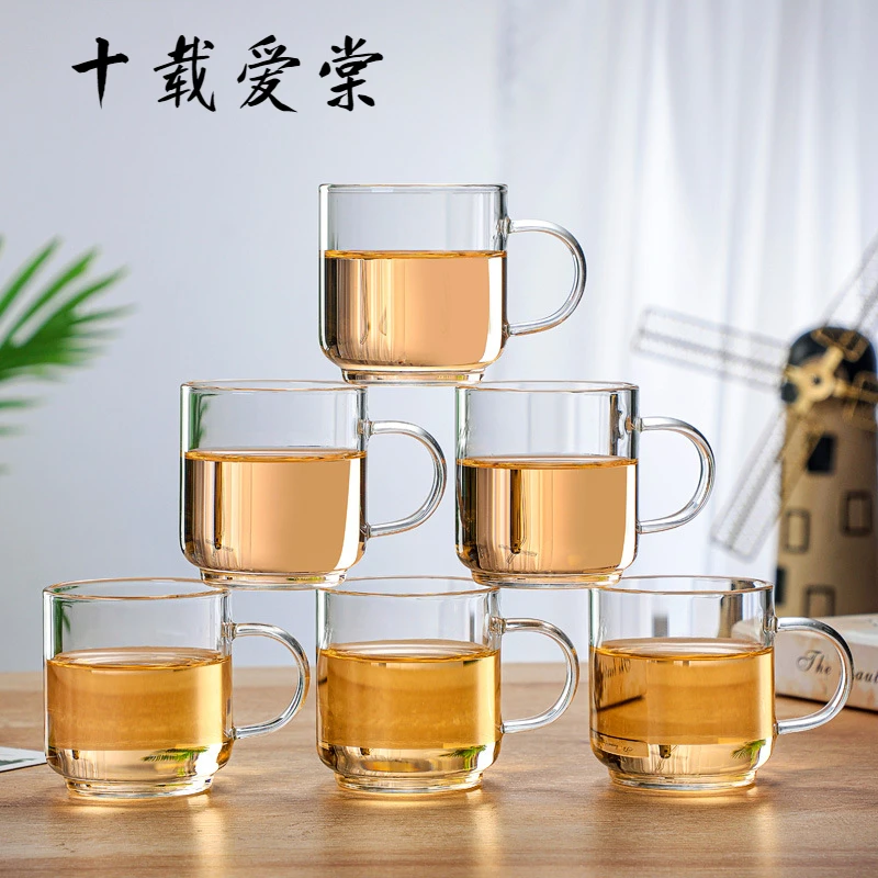 十载爱棠玻璃小茶杯主人杯手工把杯高硼硅耐高温茶杯透明把杯品杯