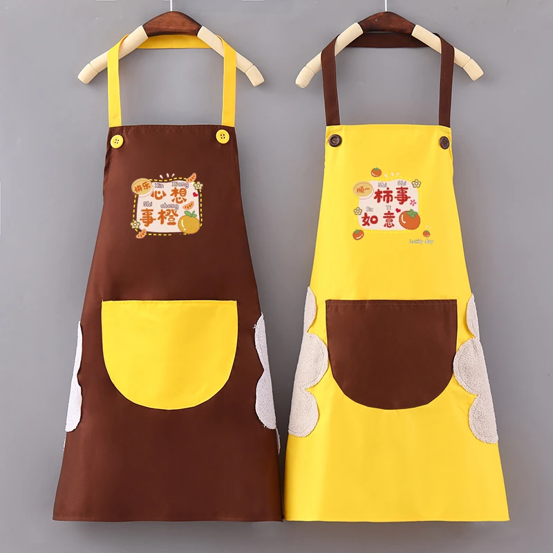 时尚防水围裙成人韩版擦手做饭可爱防油家用网红印字无袖家务防污