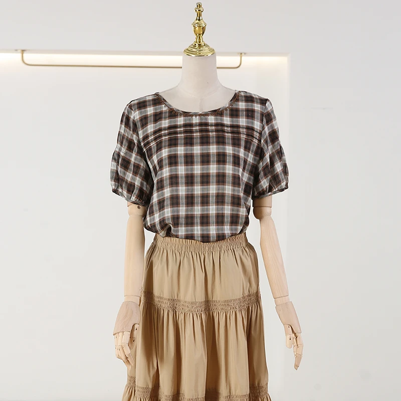 24376【MU系列】格子圆领衬衫22246610E3