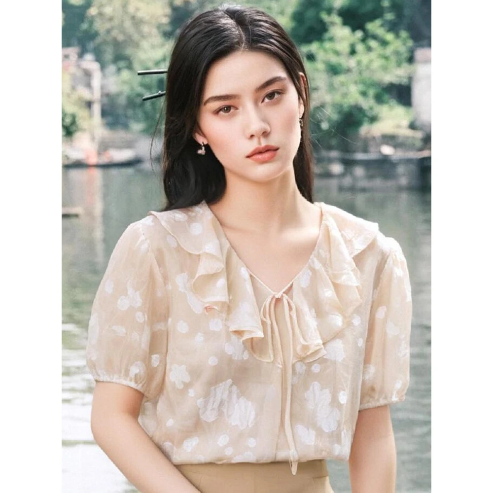 36521【张系列】时尚印花温柔风衬衫ZH66132